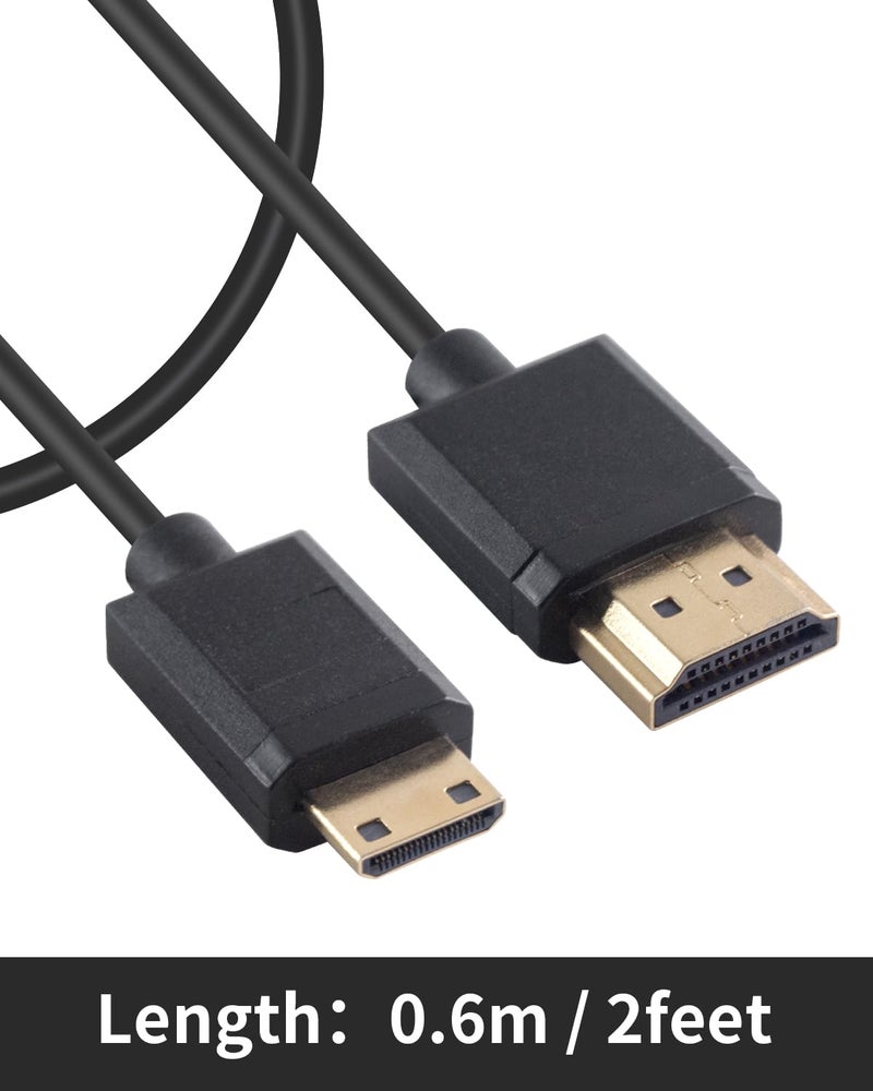 Duttek Ultra-Thin 4K Mini HDMI to HDMI Cable 2FT/60CM, Short HDMI to Mini HDMI Male Cable K Ultra HD Support, for Projector, Monitor, Camcorder - Image 4